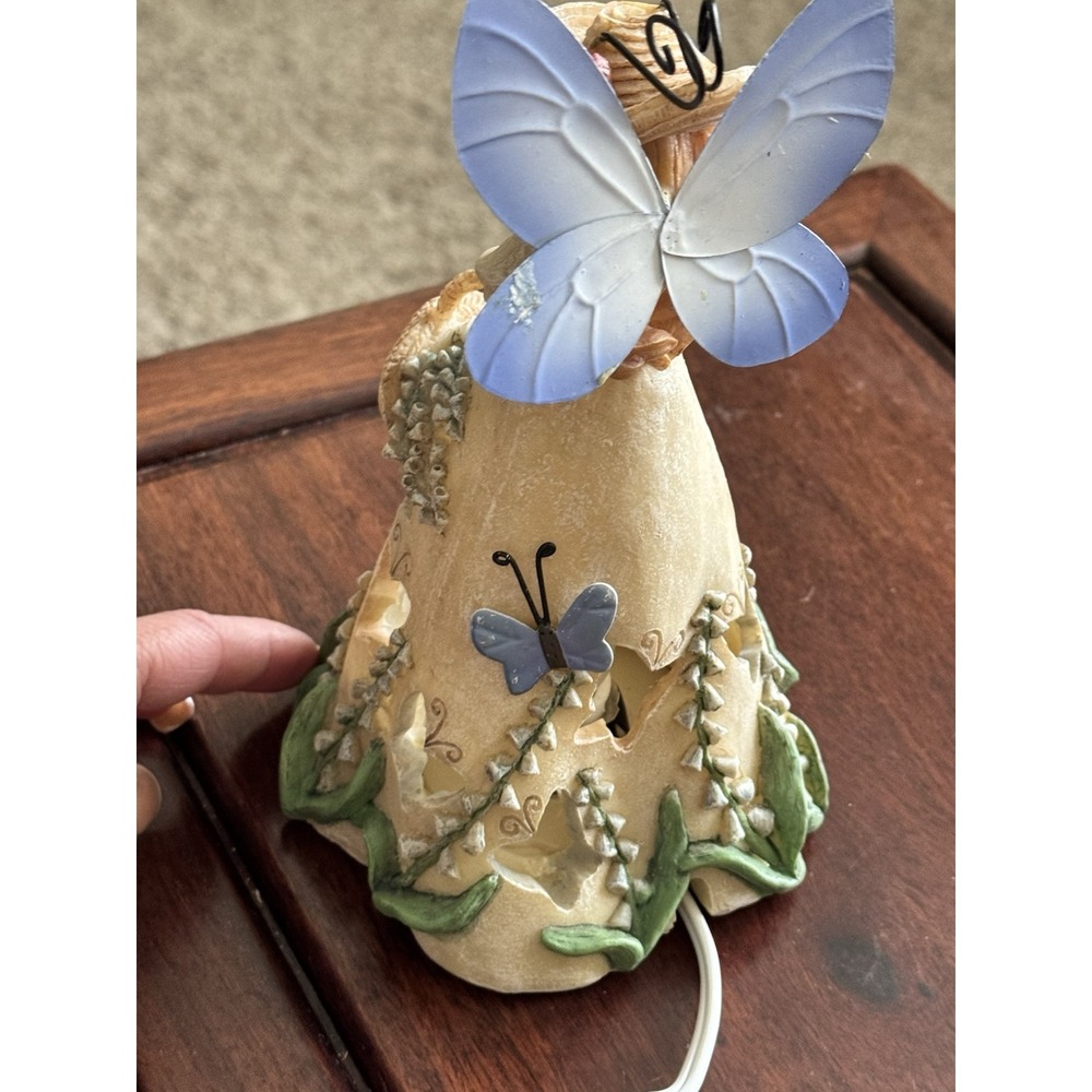 Vintage Ceramic Garden Fairy Butterfly Floral Table Desk Lamp Night Light - Picture 15 of 16